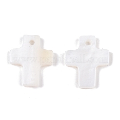 天然淡水貝のクロスチャーム  フローラルホワイト  13x10.5x1mm  穴：1.2mm&nbsp;SHEL-T020-07