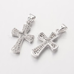クロス真鍮製マイクロパヴェキュービックジルコニアペンダント  鉛フリーとニッケルフリー  ミックスカラー  22x13x2mm  穴：3x4mm&nbsp;ZIRC-I014-34-FF