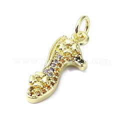 真鍮マイクロペーブカラフルな立方ジルコニアペンダント  靴  18KGP本金メッキ  19x8x2.5mm  穴：3mm&nbsp;KK-H475-11G