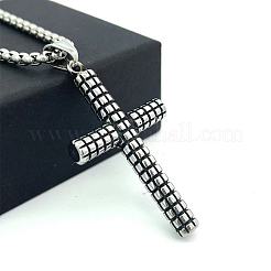Men's 304 Stainless Steel Checkered Cross Pendant Vintage Punk Necklaces&nbsp;OC5686
