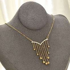 304 Stainless Steel Ball Tassel Cable Chain Necklaces for Women&nbsp;NJEW-R017-02G