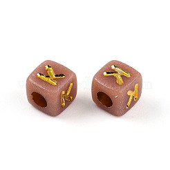 メッキアクリルビーズ  文字付きのキューブ  ゴールドライン入り  文字k  4.5x4.5x4.5mm  穴：2mm  約6250個/500g&nbsp;OACR-N140-01B-K