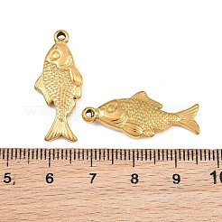 304ステンレスペンダント  魚のチャーム  イオンプレーティング（ip）  18KGP本金メッキ  28x12x4mm  穴：1.4mm&nbsp;SA-CBA3ECF-12G