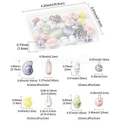 26個 13種類の手作り磁器ビーズ  巻貝と貝殻の形  光沢釉の磁器  ミックスカラー  14~22x10.5~16.5x7.5~12.5mm  穴：1.8~2.5mm  2個/スタイル&nbsp;PORC-FS0001-36