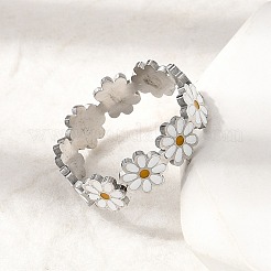 Flower 201 Stainless Steel with Enamel Finger Rings&nbsp;RJEW-Z135-02P