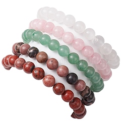 8mm ラウンド & クロス 天然混合宝石ビーズ ストレッチ ブレスレット (女性用)  内径：2-1/8インチ（5.5cm）&nbsp;BJEW-JB10930