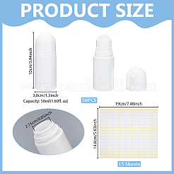 プラスチックローラーボールボトル50個  粘着式白紙ステッカー15枚付き  ホワイト  10x3.8cm  容量：50ml（1.69fl.oz）&nbsp;MRMJ-WA0001-02