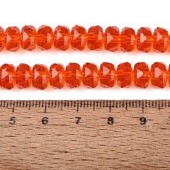透明ガラスビーズ連売り  ロンデル  多面カット  レッドオレンジ  7.5~8x5mm  穴：1~1.2mm  約77~81個/連  14.96~17.32インチ（38~44cm）&nbsp;GLAA-Q114-01A-A06
