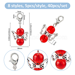 40個 8スタイルの天使ガラス&合金ペンダント装飾  合金製カニカン付き  ミックスカラー  34mm  5個/スタイル&nbsp;HJEW-FH00076