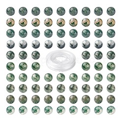 100個8mm天然苔瑪瑙丸ビーズ  10mの弾性水晶糸付き  DIYストレッチブレスレット作成キット用  8mm  穴：1mm&nbsp;DIY-LS0002-07