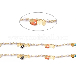 Handmade Eco-friendly Brass Enamel Moon with Evil Eye & Heart Charms Chain&nbsp;CHC-E025-25G-1