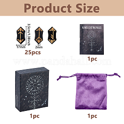 ルーン石木製セット ウィッカ占い小道具 25個  ルーン文字のタブレットシート  タロットバッグ1個付き  ブラック  35x17x2mm&nbsp;AJEW-DC0004-33