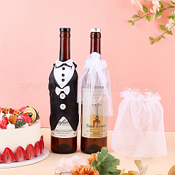 Organza & Cloth Bride and Groom Full Dress Wine Bottle Cover&nbsp;AJEW-DR0001-67