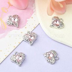 ラックメッキ合金ガラスペンダント  カドミウムフリー＆鉛フリー＆ニッケルフリー  ハートチャーム  プラチナ  18x17x5.5mm  穴：2.5mm&nbsp;FIND-YW0001-91B