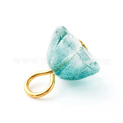 ガラスチャーム  金色の鉄のヘッドピン付き  ハスのポッド  ミックスカラー  12x10mm  穴：3.5x3mm&nbsp;PALLOY-JF00809