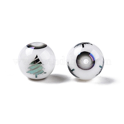 クリスマス不透明ガラスビーズ  電気めっきクリスマスツリー模様とラウンドします。  メッキグリーン  10mm  穴：1.2mm&nbsp;X-EGLA-R113-02E