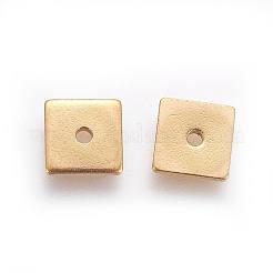 イオンプレーティング（IP）304ステンレススチールスペーサービーズ  正方形  ゴールドカラー  6x6x0.9mm  穴：1.2mm&nbsp;X-STAS-G193-08A-G