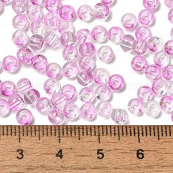 透明色ガラスラウンドビーズ  グリッターパウダー付き  丸い穴  マゼンタ  4x3mm  穴：1.4mm  約4500個/ポンド&nbsp;SEED-F006-05A-05