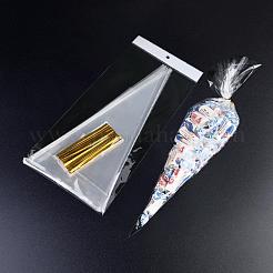 50 個の三角形プラスチックキャンディーバッグ  ねじれたネクタイで  ホワイト  370x180x0.12mm&nbsp;LS-CON-PW0002-002C