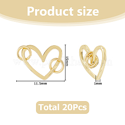 真鍮製ペンダント20個  304ステンレススチール製丸カン付き  ハート  ゴールドカラー  15mm&nbsp;PALLOY-HS00023