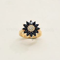 調節可能な真鍮製マイクロパヴェキュービックジルコニアカフオープンリング（女性用）  花  18KGP本金メッキ  16mm〜20mm&nbsp;YI2958-1
