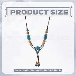 1Pc Alloy & Porcelain Barrel Beaded Tassel Pendant Long Bib Necklaces for Women&nbsp;NJEW-LP0003-07