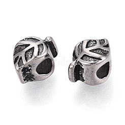 304ステンレス鋼のヨーロッパスタイルの大きな穴のビーズ  葉  アンティークシルバー  12.5~13x8x9mm  穴：4~5mm&nbsp;STAS-T072-111AS