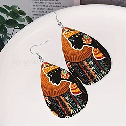 ティアドロップ型人間模様合金アクリルダングルイヤリング  プラチナ  57x38mm&nbsp;FS-WGD41F0-01