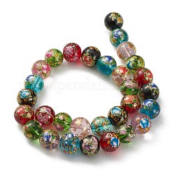 Flower Painted Handmade Lampwork Round Beads&nbsp;LAMP-I008-03