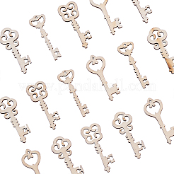 未完成の木製ペンダント100個  DIYクラフト用品  キー  アンティークホワイト  3.95~4x1.35~1.6x0.25cm  穴：1.8~5mm&nbsp;WOOD-CJ0001-55