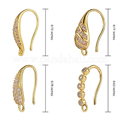 4 Pairs 4 Style Brass Micro Pave Clear Cubic Zirconia Earring Hooks&nbsp;KK-SZ0004-62