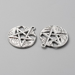 304ステンレスペンダント  スターとフラットラウンド  ステンレス鋼色  28.5x25x2mm  穴：2mm&nbsp;STAS-WH0029-57P
