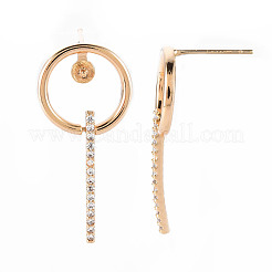 Brass Micro Pave Clear Cubic Zirconia Dangle Stud Earrings Findings&nbsp;KK-T062-72G-NF