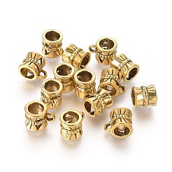 チベットスタイルの合金チューブベイル  ループベイル  保釈ビーズ  コラム  鉛フリー＆カドミウムフリー  アンティーク黄金  9x7x7mm  穴：2mm  約1250個/1000g&nbsp;LS-TIBE-30047-AG-RS