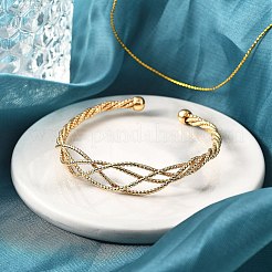Brass Twisted Cuff Bangles&nbsp;BJEW-F482-02G