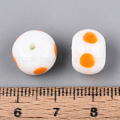 手作りランプワークビーズ  水玉模様のドーナツ  ホワイト  11.5~12.5x8.5~9.5mm  穴：0.7~1.4mm&nbsp;LAMP-ZX003-06-01