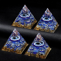 ナザールボンジュウオルゴナイトピラミッド樹脂エネルギージェネレーター  レイキ金箔天然ラピスラズリチップ入り、自宅オフィスデスク装飾用  60x60x60mm&nbsp;PW-WG995EA-01