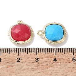 天然＆合成混合原石のペンダント  ファセットスクエアチャーム  金メッキ真鍮エッジループ付き  16x14x5mm  穴：2mm&nbsp;G-G012-09D