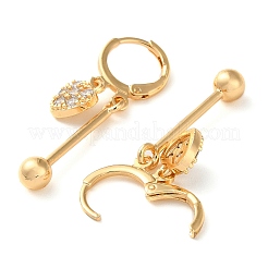 ラインストーンハートフレンチフックピアス  女性用真鍮バードロップイヤリング  ライトゴールド  37mm  ハート：9x8x2.5mm&nbsp;EJEW-K256-18A-KCG