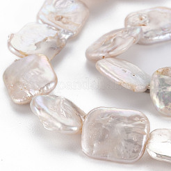 天然ケシパールビーズ連売り  養殖淡水パール  長方形  貝殻色  18~22x14~16x3~7mm  穴：0.6mm  約21~22個/連  14.96インチ（38cm）&nbsp;PEAR-S020-K04