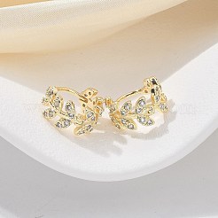 真鍮クリアキュービックジルコニアフープピアス  葉  18KGP本金メッキ  13x7.5mm&nbsp;EJEW-Q014-01G