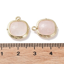 天然石ローズクォーツペンダント  ファセットスクエアチャーム  金メッキ真鍮エッジループ付き  16x14x5mm  穴：2mm&nbsp;G-G012-09A-04