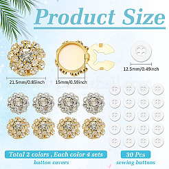 8Pcs 2 Colors Brass Rhinestone Cufflinks&nbsp;KK-ME0003-83