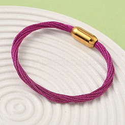 304ステンレススチールとポリエステルメタリックコードの女性用ブレスレット  魚糸インナーとマグネット留め具付き  イオンプレーティング（ip）  パープル  7-1/4インチ（18.3cm）&nbsp;BJEW-Z145-01G-29