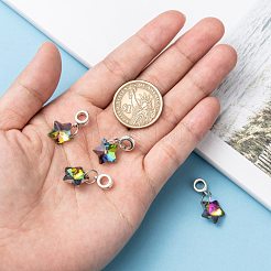 チベット風合金大穴ヨーロピアンダングルチャーム  電気メッキガラススターチャーム付き  アンティークシルバー  26mm  穴：5mm&nbsp;X-PALLOY-JF00040