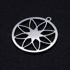 変色しない201ステンレススチールペンダント  花と環  ステンレス鋼色  21.5x20x1mm  穴：1.2mm&nbsp;STAS-Q201-JN347-1