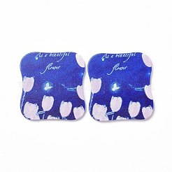 アクリルカボション  ヘアピン用  ヘア＆イヤリングアクセサリー  花模様の長方形  ブルー  36x34x2.5mm&nbsp;MACR-C002-07