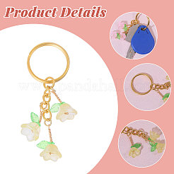 アクリル＆ガラスキーホルダー8個  鉄パーツ  花  ミックスカラー  7.3cm  8個/セット&nbsp;KEYC-CA00001
