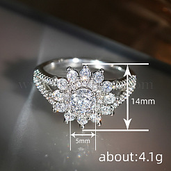 女性用真鍮マイクロパヴェクリアキュービックジルコニア指輪  花  プラチナ  usサイズ7（17.3mm）&nbsp;WG798F9-01