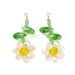 ガラスビーズのペンダント  銅線と  フラワーオブライフチャーム  透明  30~32x13~14x5.5~6mm  穴：1.5~1.6mm&nbsp;GLAA-C028-06E